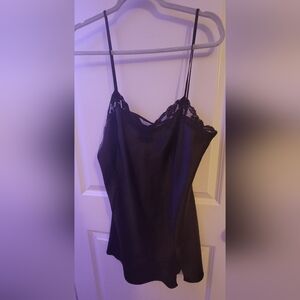 Victoria's Secret Black Satin Lace Slip/ Night Gown With Left Thigh Slit Size L